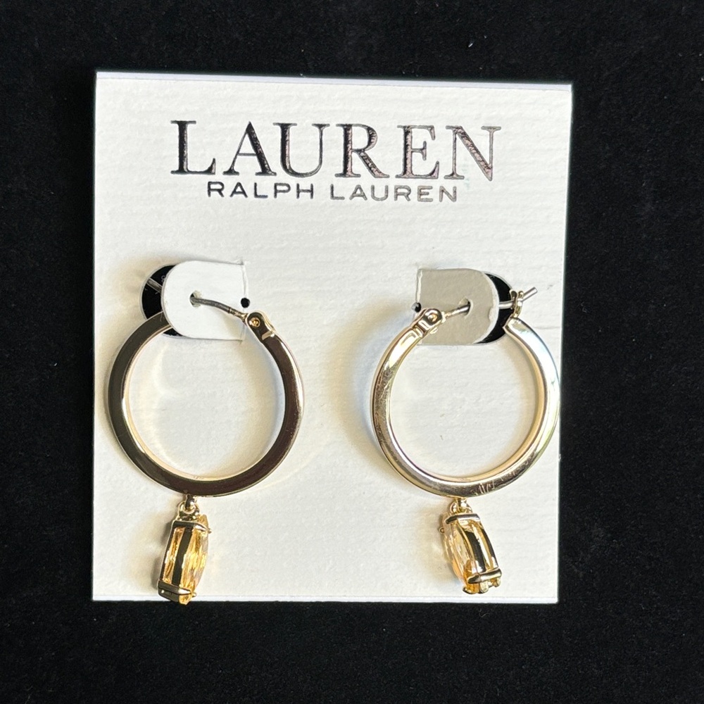 NWT Ralph Lauren Hoop Stone Charm Dangle Earring